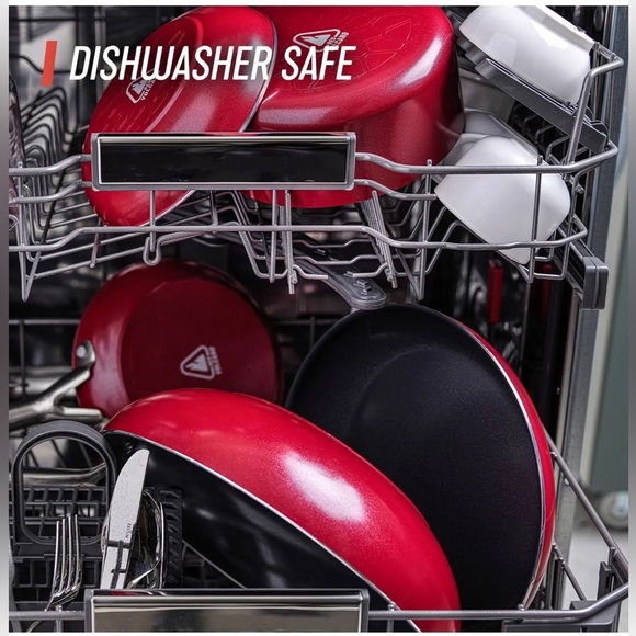 New Red Volcano Textured Ceramic Nonstick, 9.5" Frying Pan Skillet - Picture 5 of 15